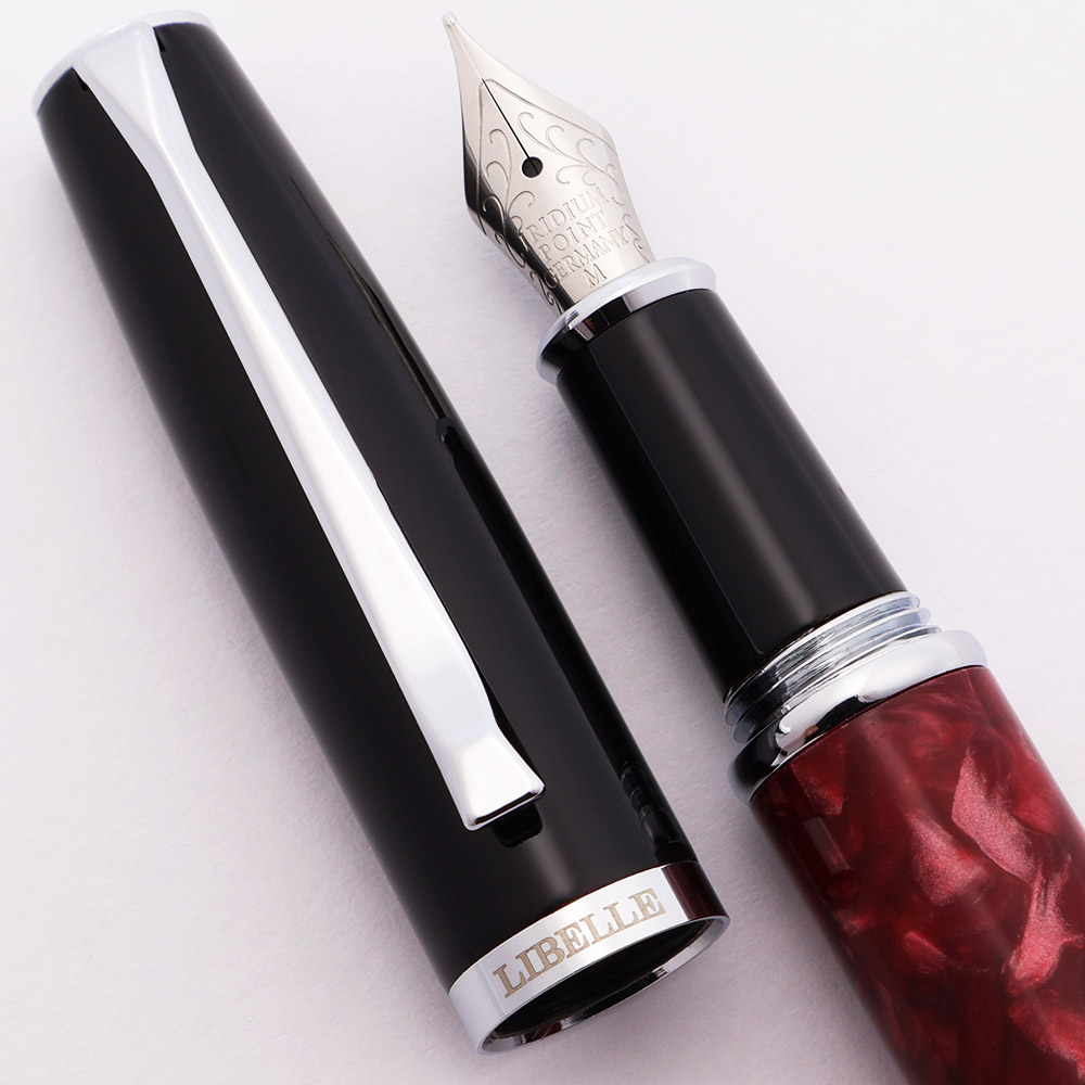 Libelle Fountain Pen (2000s) - Red Marble w/Black Cap, C/C, Medium